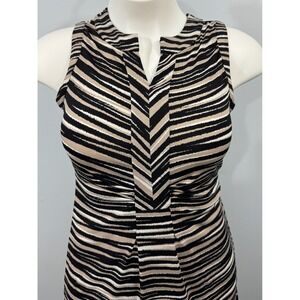 Alfani Petite Sheath Dress Womens Size PS Black Tan Stripe Sleeveless